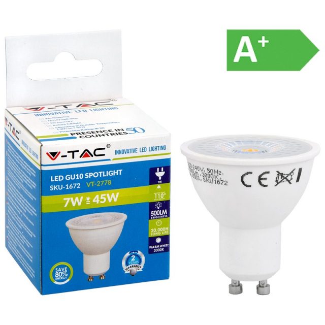 LED-POLTTIMO 7W GU10 3000K 500LM PAR16 WITH LENS V-TAC