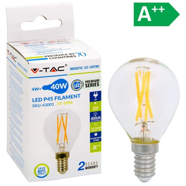 LED-POLTTIMO 4W E14 2700K 400LM P45 FILA V-TAC