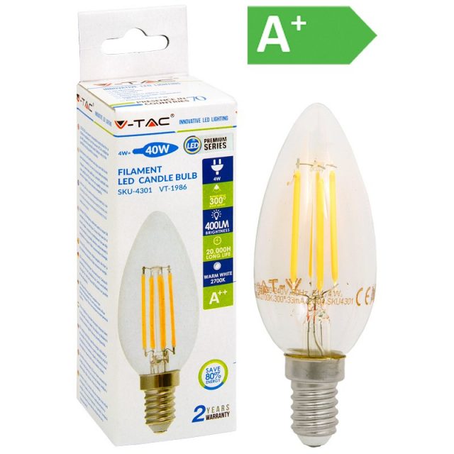 LED-POLTTIMO 4W E14 2700K 400LM CANDLE F V-TAC