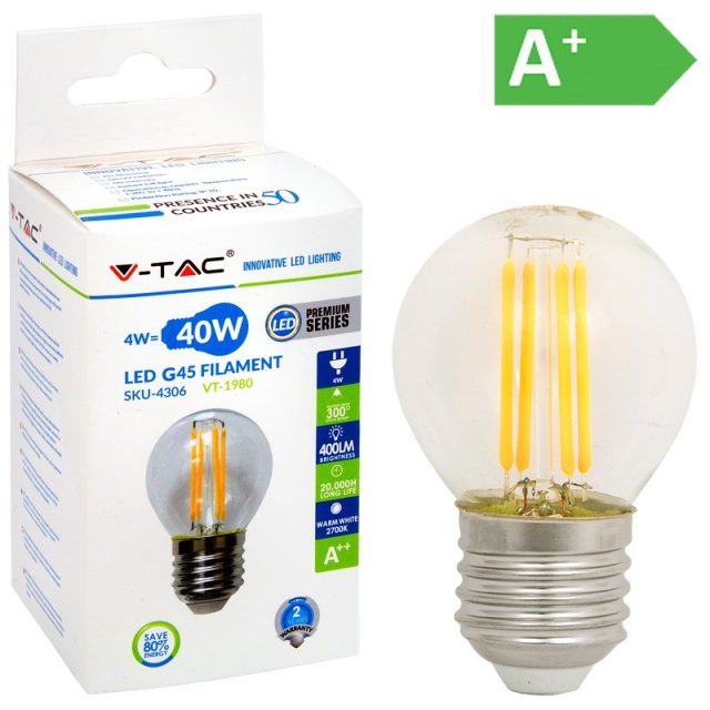 LED-POLTTIMO 4W E27 2700K 400LM G45 FILA V-TAC