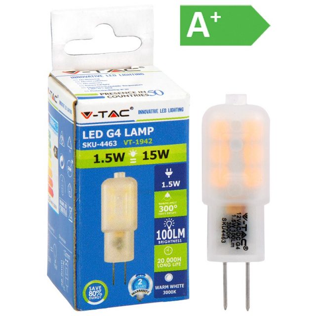 LED-POLTTIMO 1,5W G4 3000K 160LM T18 V-TAC