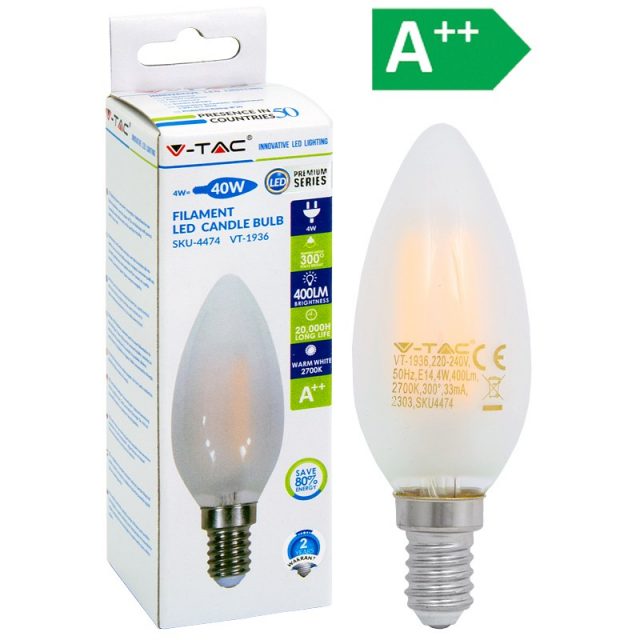 LED-POLTTIMO 4W E14 2700K 400LM CANDLE F V-TAC