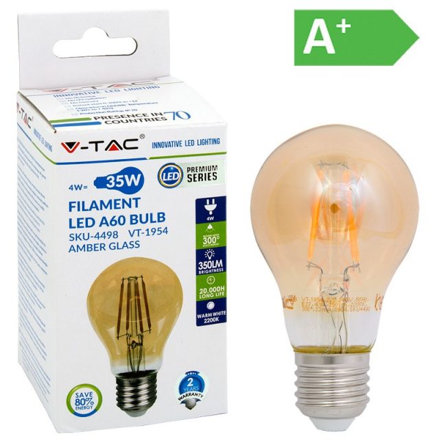 LED-POLTTIMO 4W E27 2200K 350LM A60 AMBE V-TAC