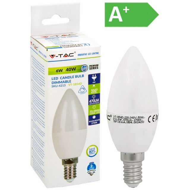 LED-POLTTIMO 6W E14 2700K 470LM CANDLE H V-TAC