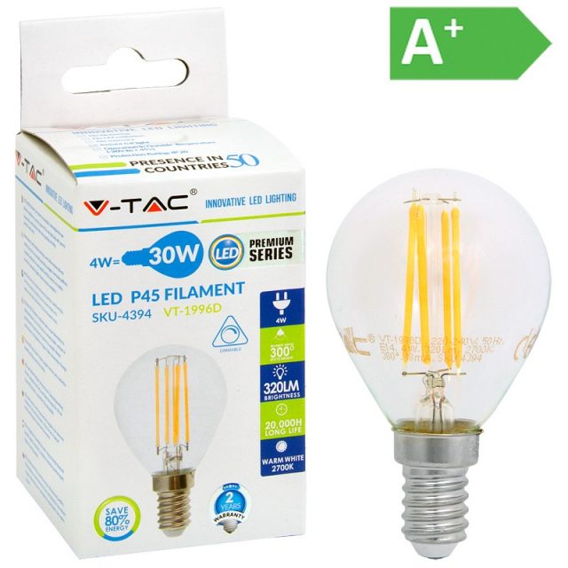 LED-POLTTIMO 4W E14 2700K 400LM P45 HIMM V-TAC